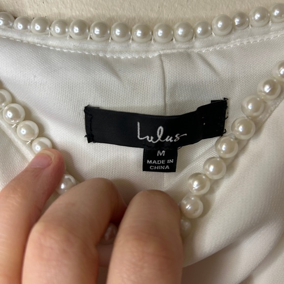 Lulus Aesthetic White Pearl Bow Long Sleeve Romper Medium - Picture 8 of 12